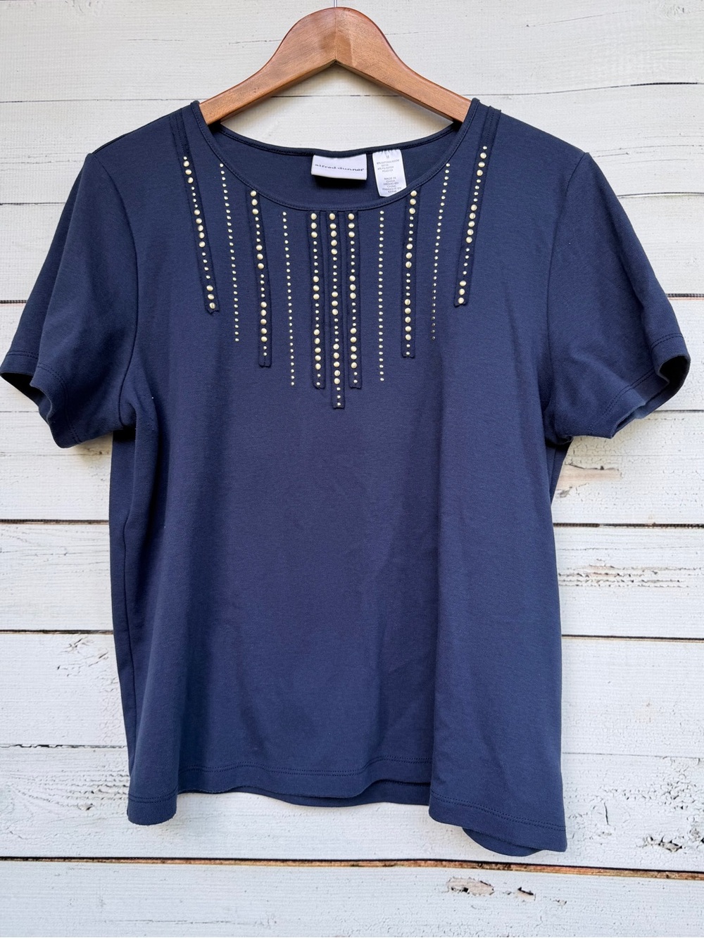 Alfred Dunner Studded Accent Pleated Front Short Sleeve Top - Medium